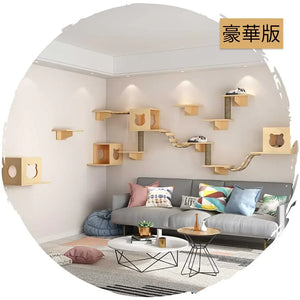 🪜日式實木原木色掛牆壁貓跳板樓梯爬架(豪華版連螺絲配件)-貓-毛孩物語Pets Thing|香港寵物貓狗用品專門店:IATA寵物飛機籠、寵物手推車、貓爬架貓樹