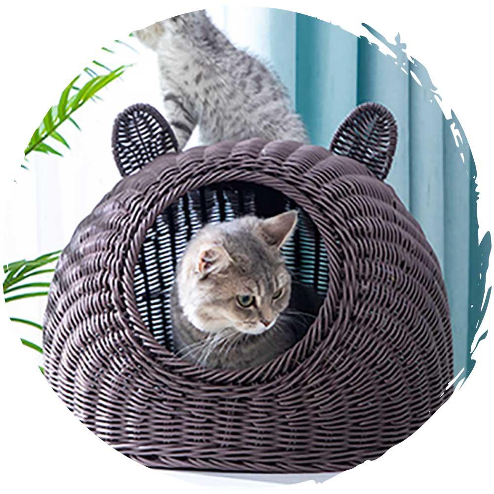 仿藤半圓可愛貓耳仔貓窩 (細碼|附送涼墊、棉墊)-貓-毛孩物語Pets Thing|香港寵物貓狗用品專門店:IATA寵物飛機籠、寵物手推車、貓爬架貓樹