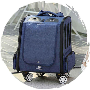 DODOPET 寵物兩用背囊手拉車 四輪360度轉動(藍色) (寵物承重:10kg)-貓狗-毛孩物語Pets Thing|香港寵物貓狗用品專門店:IATA寵物飛機籠、寵物手推車、貓爬架貓樹