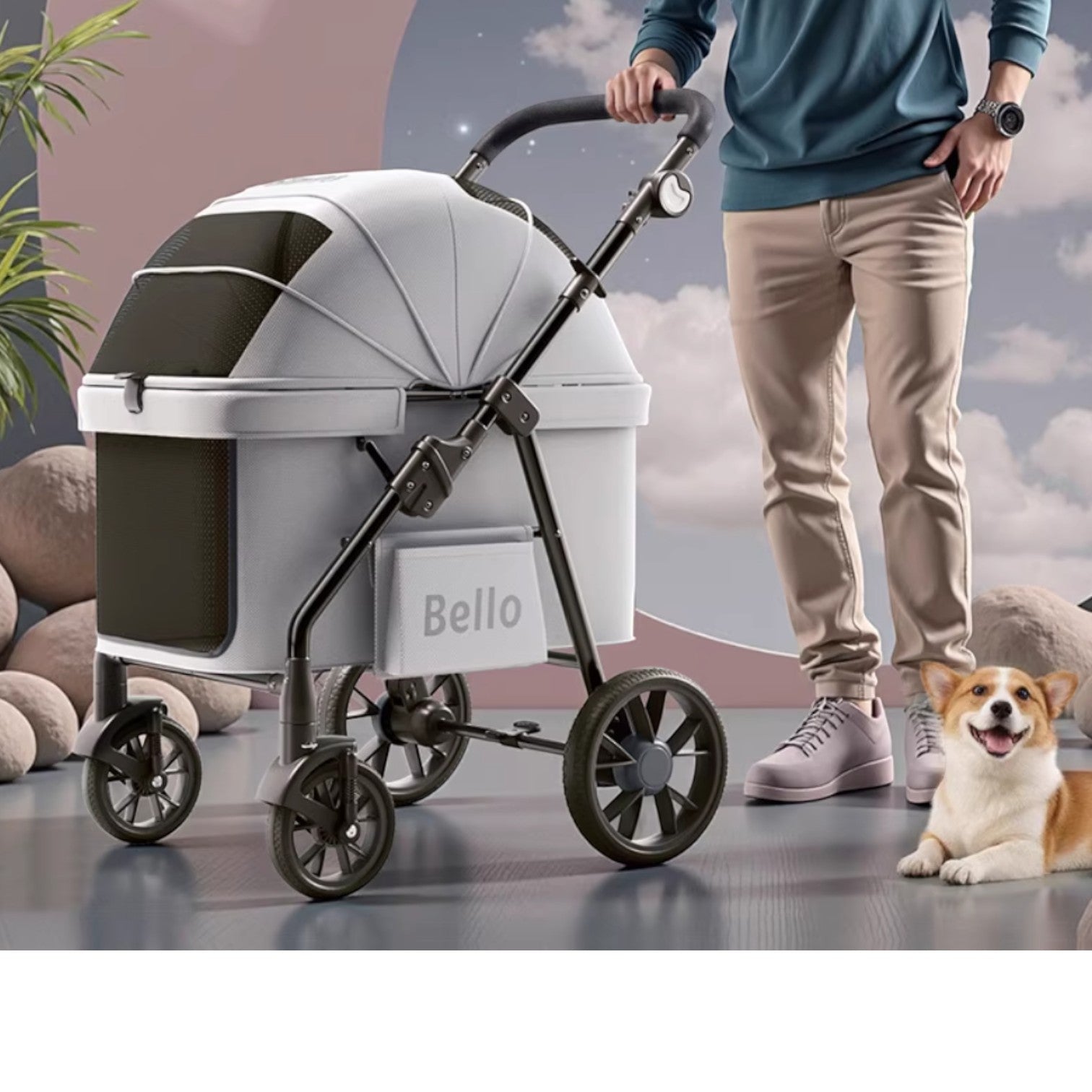 BELLO D9 中大型可折疊減震大輪寵物推車 (寵物承重：20kg)