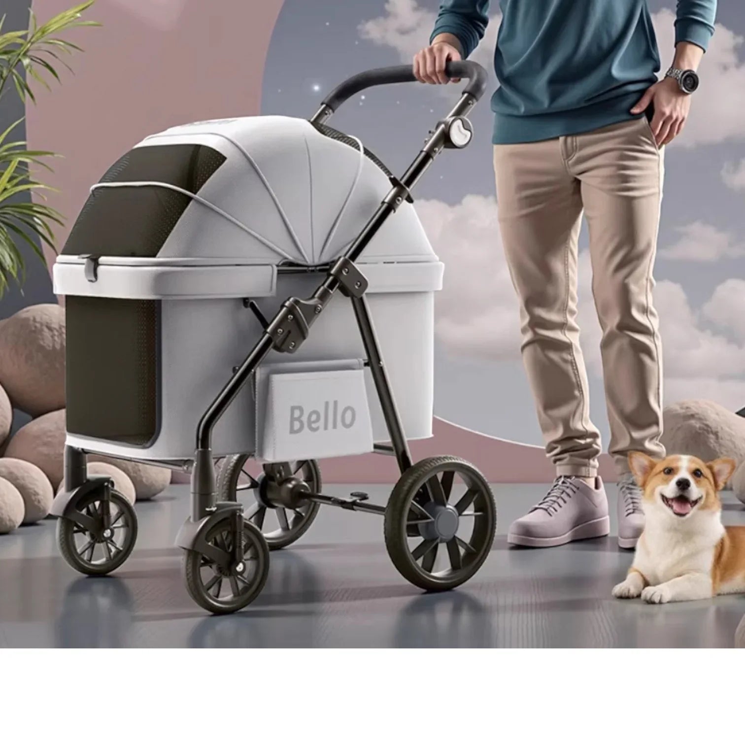BELLO D9 中大型可折疊減震大輪寵物推車 (寵物承重：20kg)-狗-毛孩物語Pets Thing｜香港寵物貓狗用品專門店：IATA寵物飛機籠、寵物手推車、貓爬架貓樹
