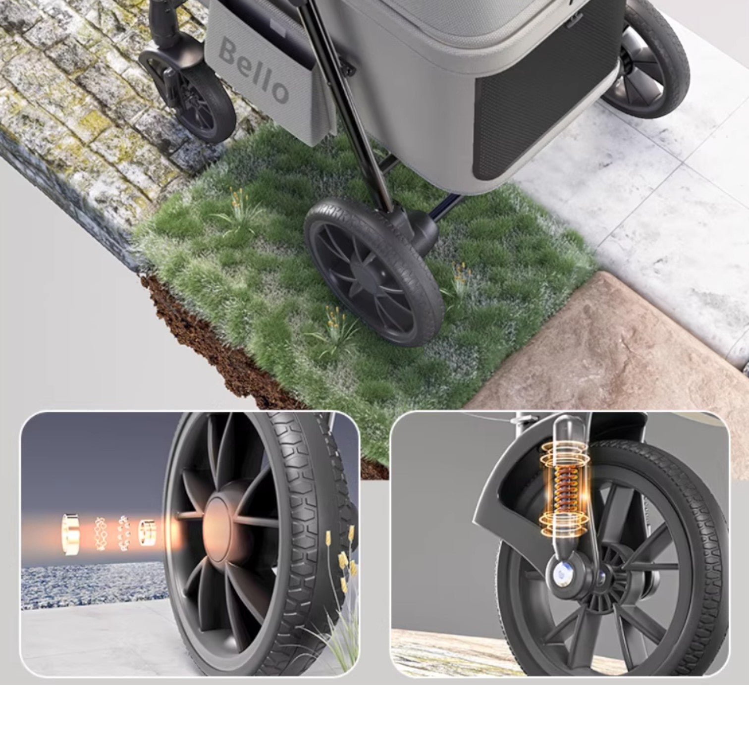 BELLO D9 中大型可折疊減震大輪寵物推車 (寵物承重：20kg)