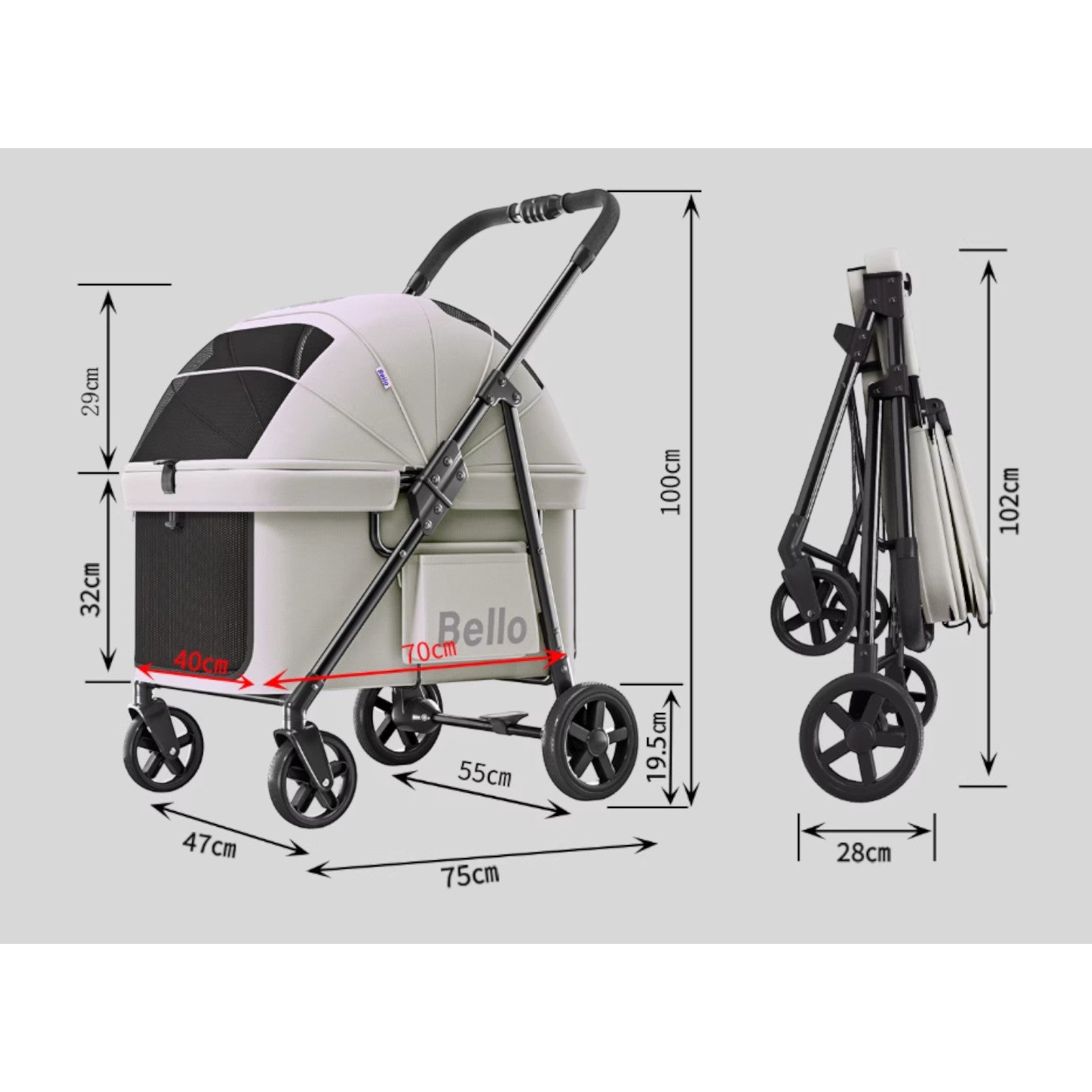 BELLO D6 中小型一體折疊寵物推車 (寵物承重：15kg)