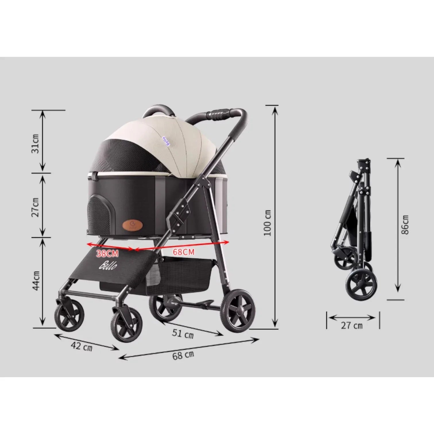 BELLO K3L 中型可分離寵物推車（寵物承重：10kg）-狗-毛孩物語Pets Thing｜香港寵物貓狗用品專門店：IATA寵物飛機籠、寵物手推車、貓爬架貓樹