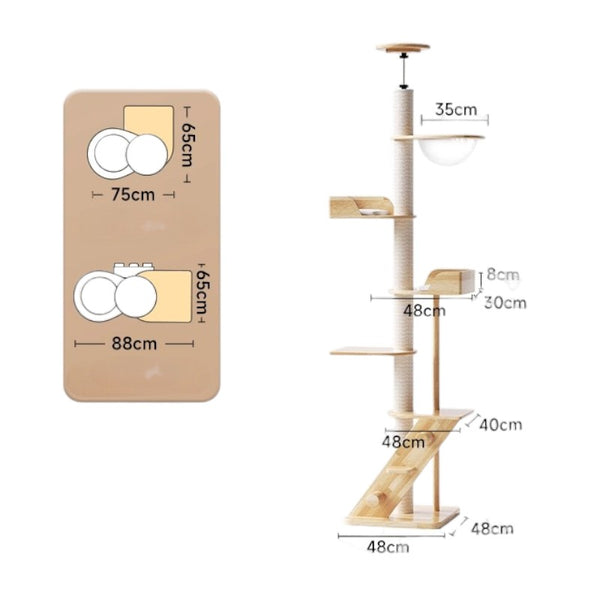 慳位系列：頂天立地通天柱實木貓爬架 (5層｜適合樓底高度：2.43~2.88米)-貓-毛孩物語Pets Thing｜香港寵物貓狗用品專門店：IATA寵物飛機籠、寵物手推車、貓爬架貓樹