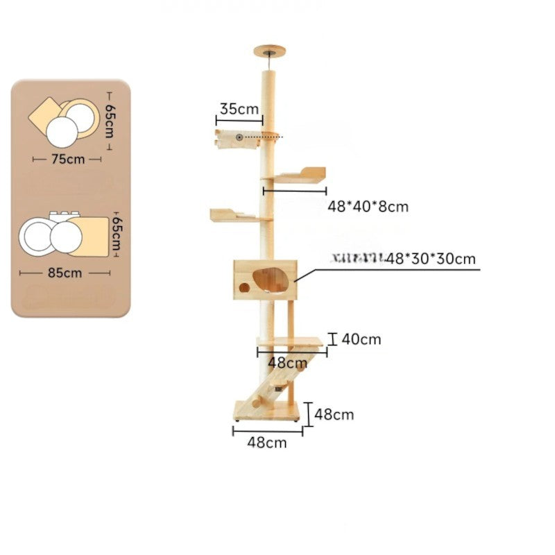 慳位系列：頂天立地通天柱實木貓屋貓爬架 (6層｜適合樓底高度：2.43~2.88米)-貓-毛孩物語Pets Thing｜香港寵物貓狗用品專門店：IATA寵物飛機籠、寵物手推車、貓爬架貓樹