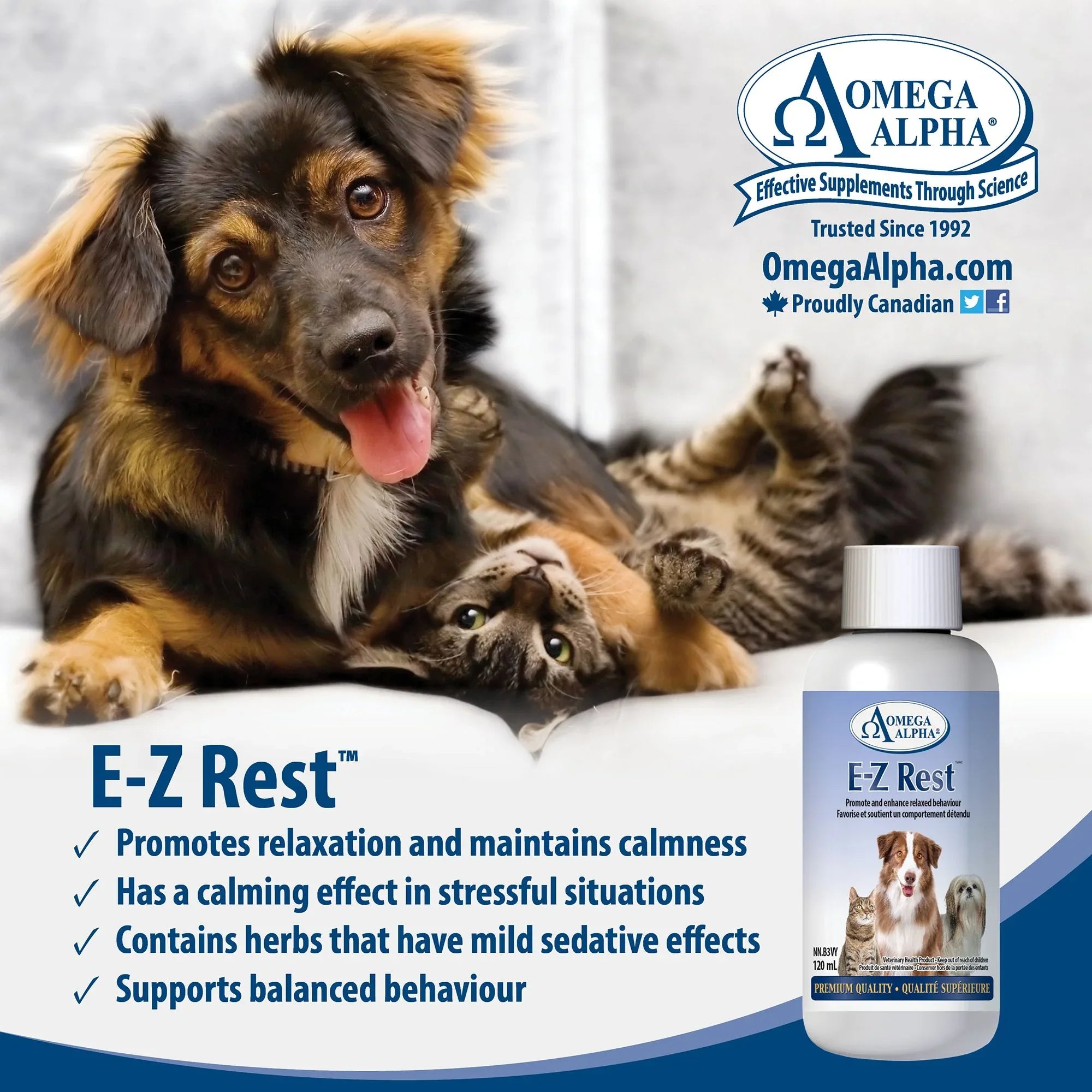 加拿大直送：Omega Alpha E-Z Rest 天然草本鎮靜安神液 (貓狗專用)-寵物補充品-毛孩物語Pets Thing｜香港寵物貓狗用品專門店：IATA寵物飛機籠、寵物手推車、貓爬架貓樹