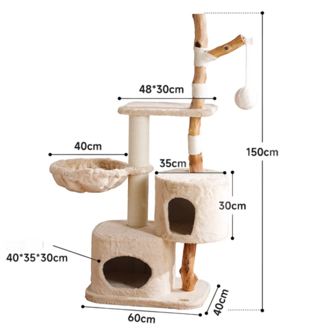 獸牌雪團原木風實木樹屋貓爬架 (4層款｜150cm)-貓-毛孩物語Pets Thing｜香港寵物貓狗用品專門店：IATA寵物飛機籠、寵物手推車、貓爬架貓樹