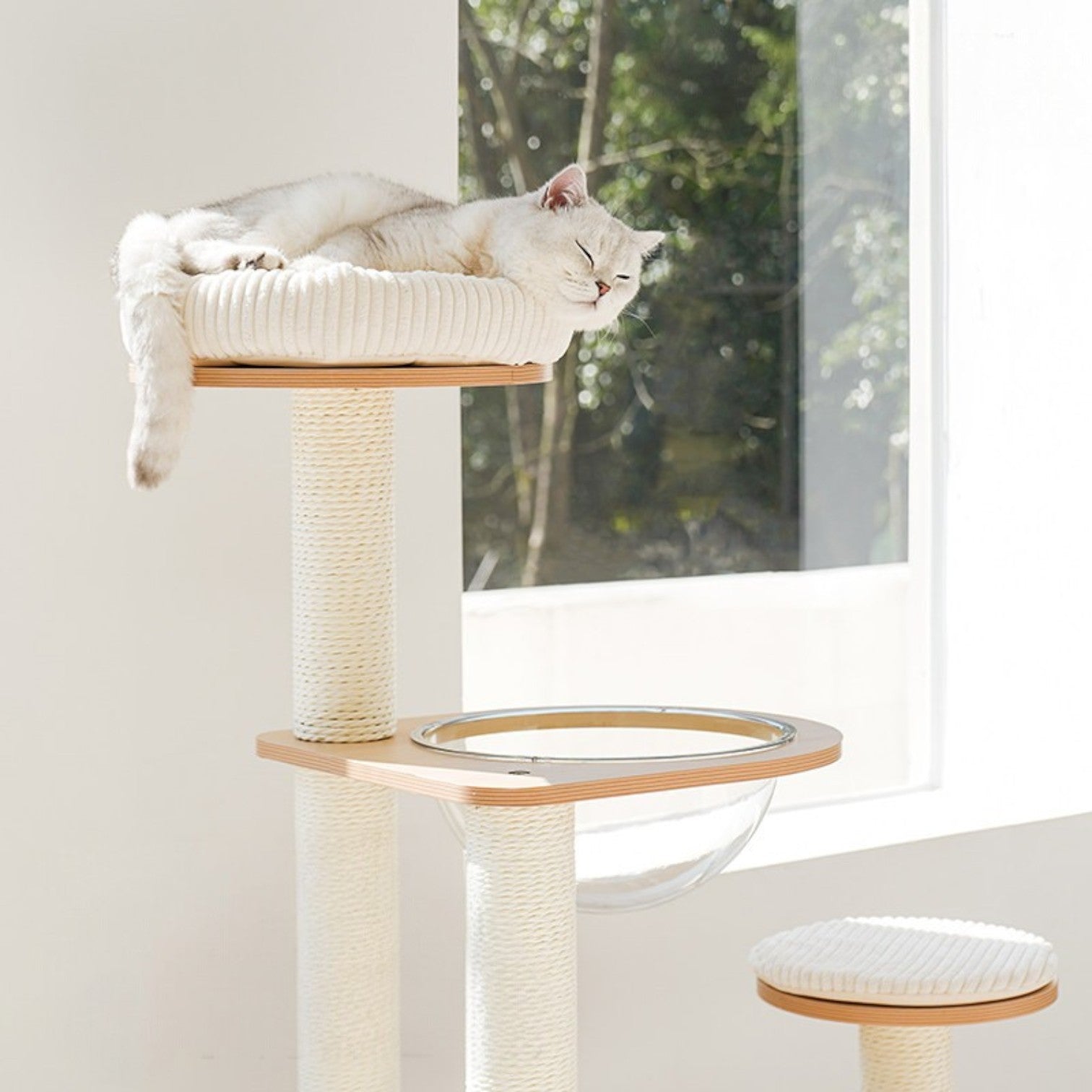 zeze Modern Wooden Cat Tree with Scratching Post and Platforms (Five-Tiered Space/Includes Space Capsule)