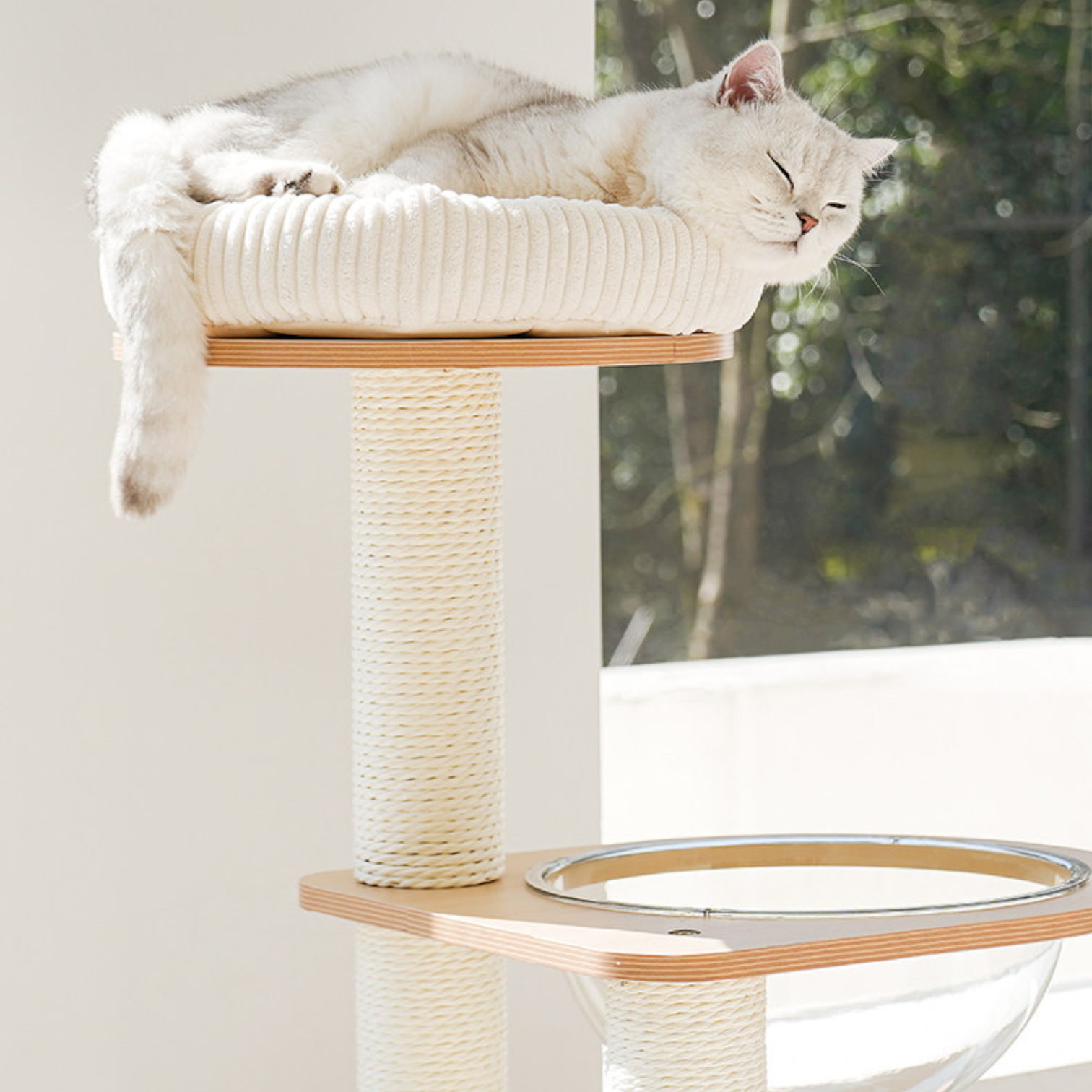 zeze Modern Wooden Cat Tree with Scratching Post and Platforms (Five-Tiered Space/Includes Space Capsule)