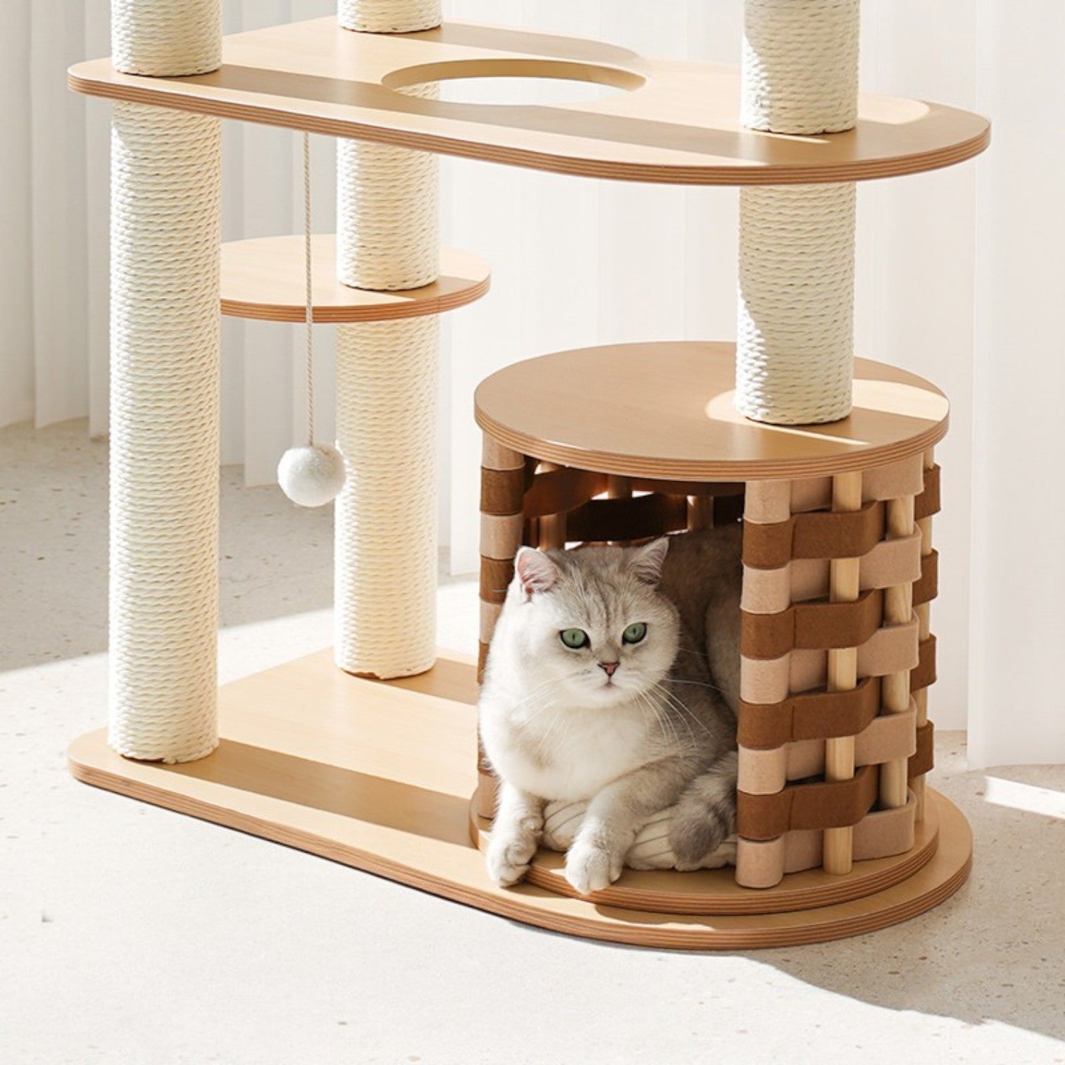 zeze Modern Wooden Cat Tree with Scratching Post and Platforms (Five-Tiered Space/Includes Space Capsule)