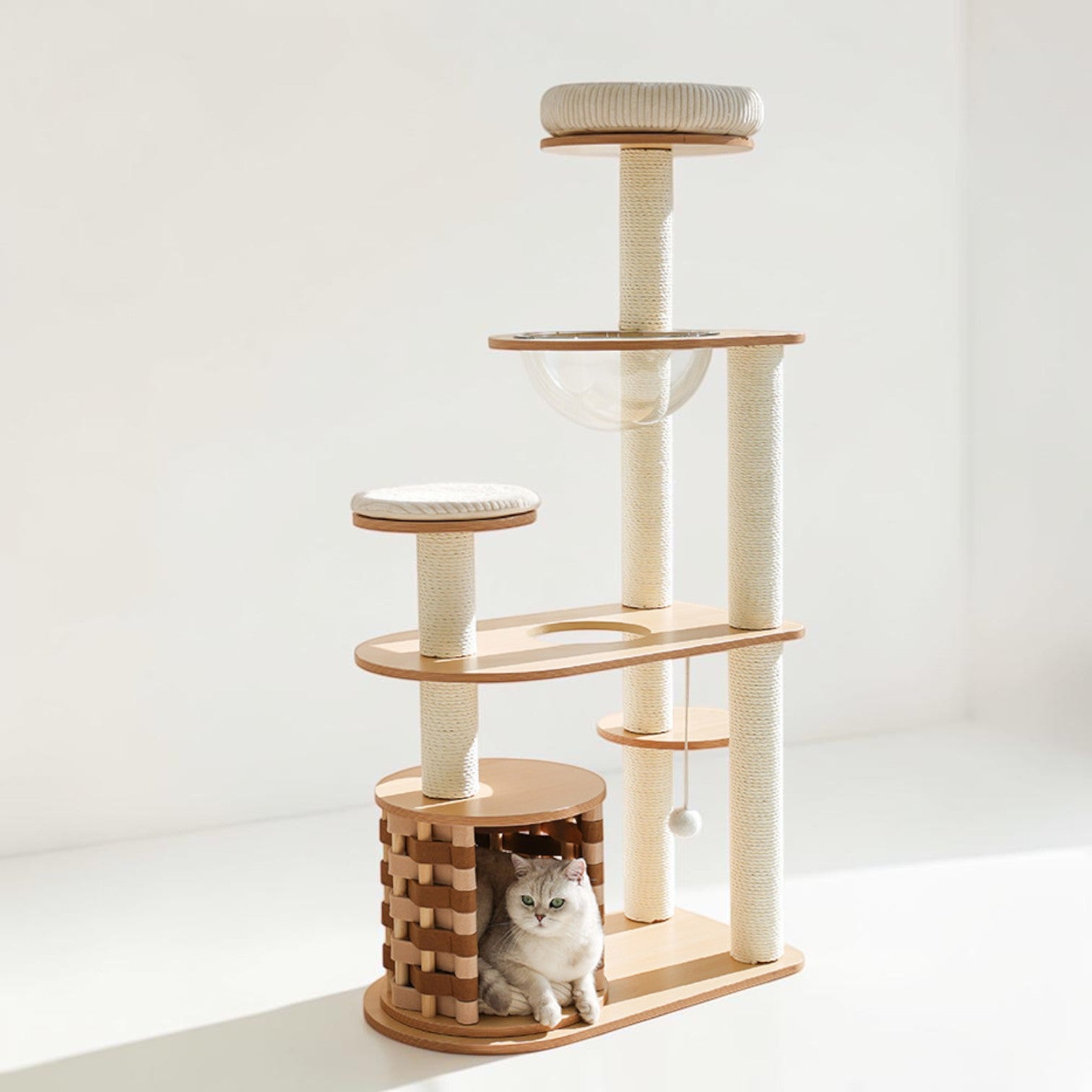 zeze Modern Wooden Cat Tree with Scratching Post and Platforms (Five-Tiered Space/Includes Space Capsule)