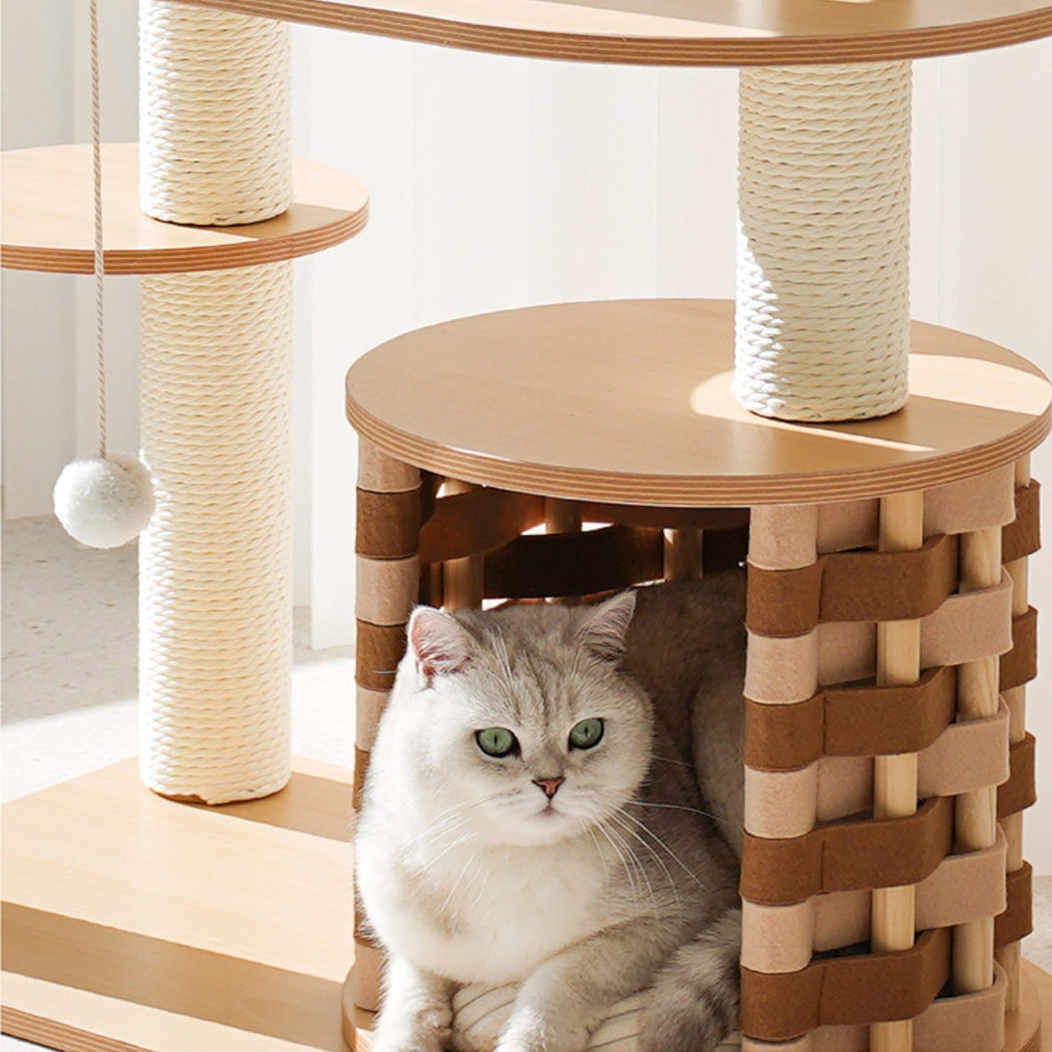 zeze Modern Wooden Cat Tree with Scratching Post and Platforms (Five-Tiered Space/Includes Space Capsule)