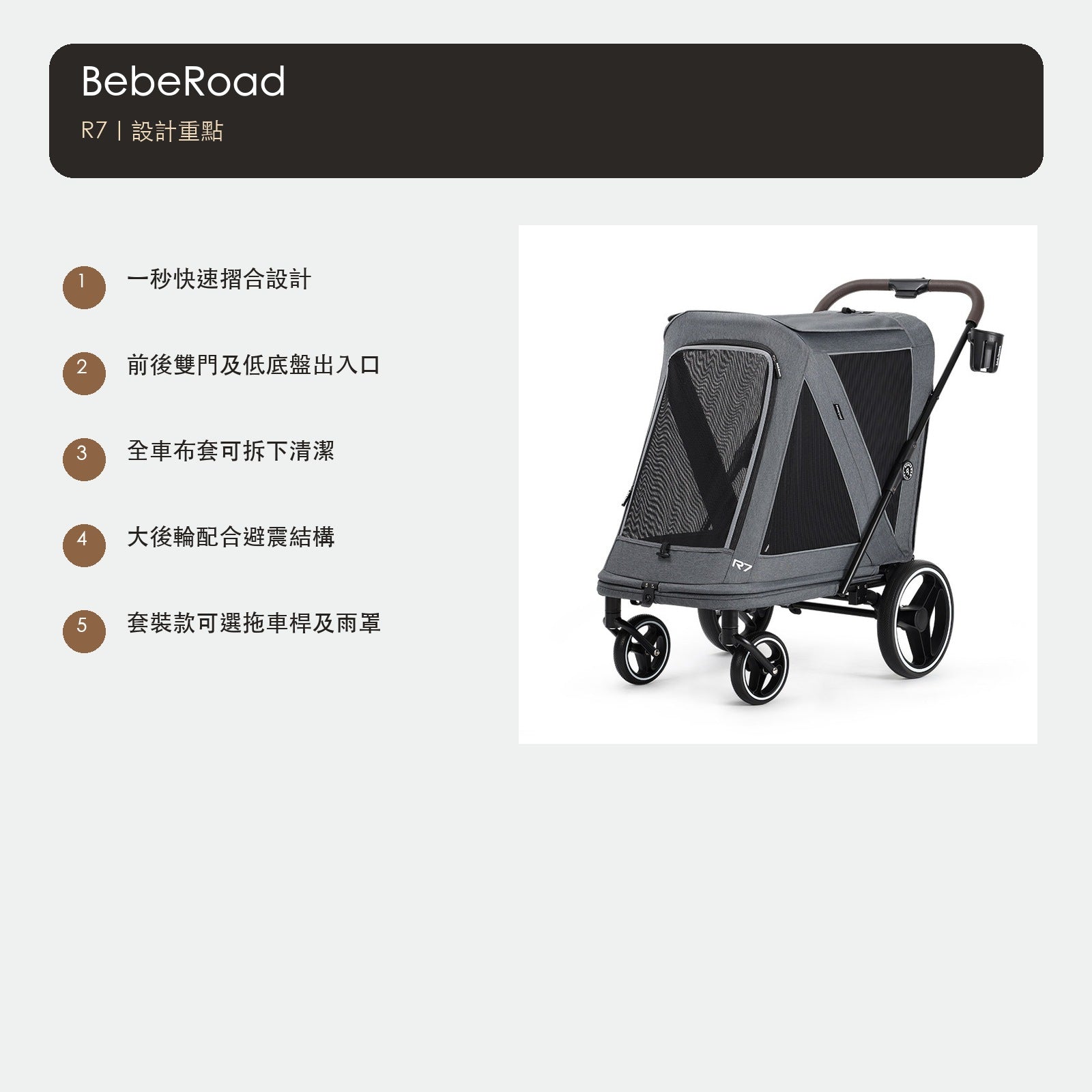 BebeRoad R7 中大型可摺疊兩用寵物推車（標準／拖車套裝） 商品圖片 4
