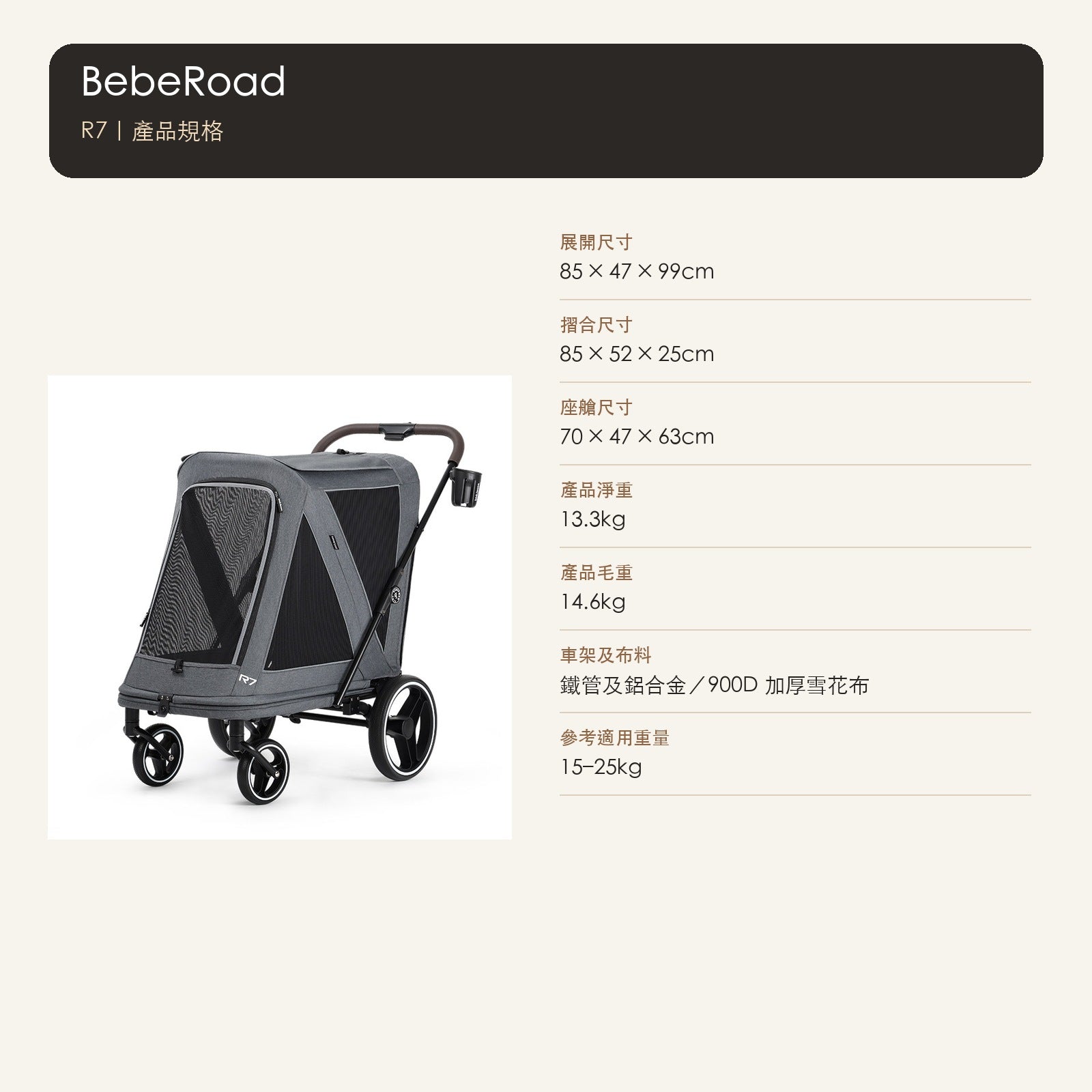 BebeRoad R7 中大型可摺疊兩用寵物推車（標準／拖車套裝） 商品圖片 5