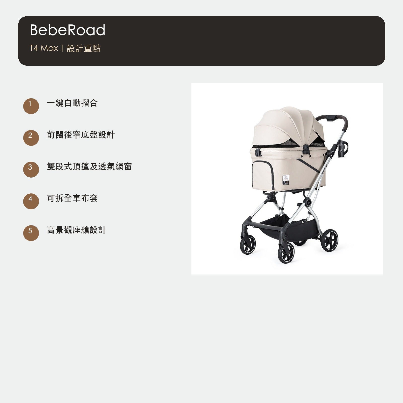 BebeRoad T4 Max 一鍵自動摺疊寵物推車 商品圖片 4