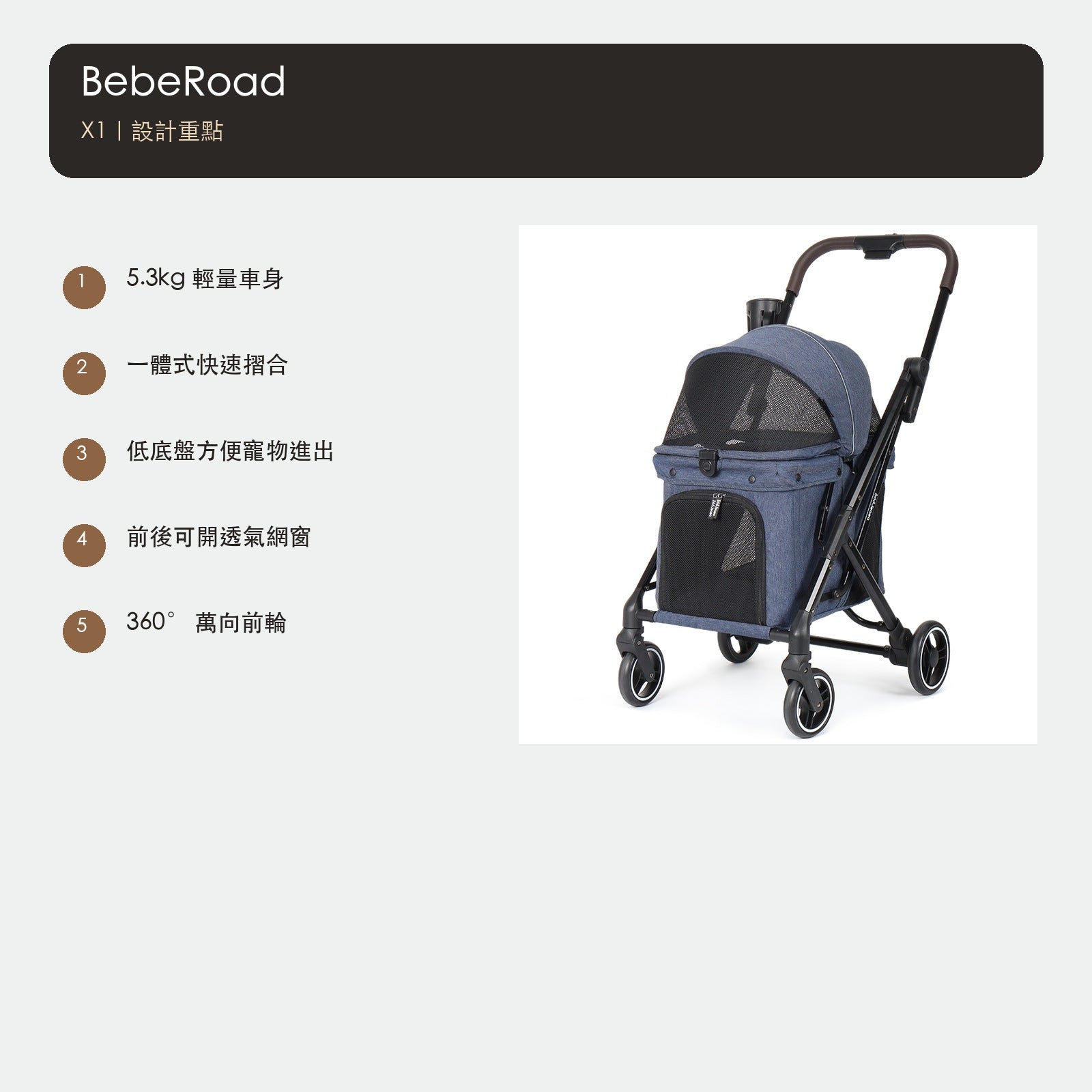 BebeRoad X1 輕量一體可摺疊寵物推車 商品圖片 3