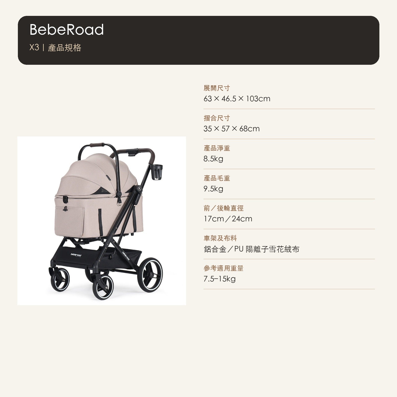 BebeRoad X3 中型可分離提籃二合一寵物推車 商品圖片 4