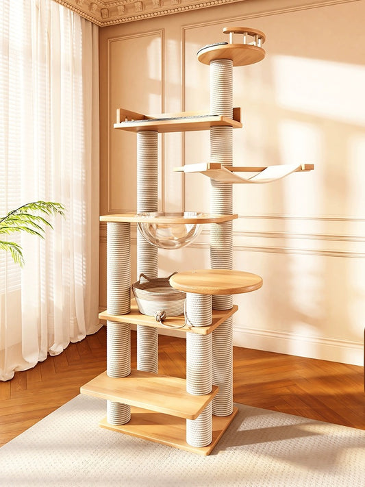 貓別墅實木劍麻柱貓屋瞭望台高層貓爬架 Plus (太空艙7層款｜180cm)-貓-毛孩物語Pets Thing｜香港寵物貓狗用品專門店：IATA寵物飛機籠、寵物手推車、貓爬架貓樹