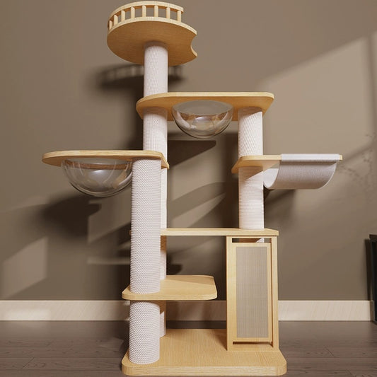 橡木清爽通風清涼實木劍麻柱貓爬架 M2 (太空艙5層款｜140cm)-貓-毛孩物語Pets Thing｜香港寵物貓狗用品專門店：IATA寵物飛機籠、寵物手推車、貓爬架貓樹