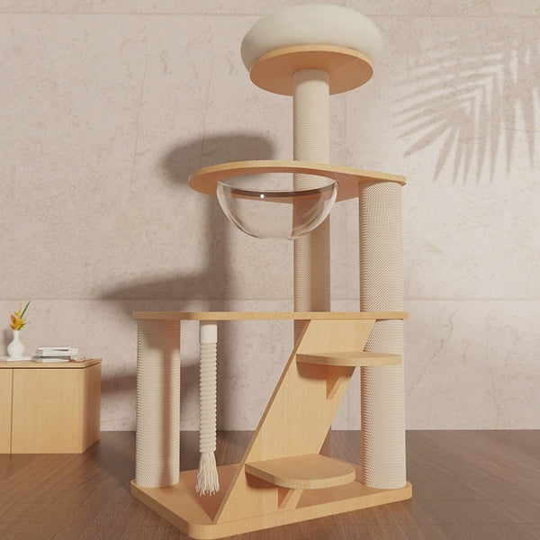 橡木清爽通風清涼實木劍麻柱貓爬架 E6 (太空艙6層款｜130cm)-貓-毛孩物語Pets Thing｜香港寵物貓狗用品專門店：IATA寵物飛機籠、寵物手推車、貓爬架貓樹