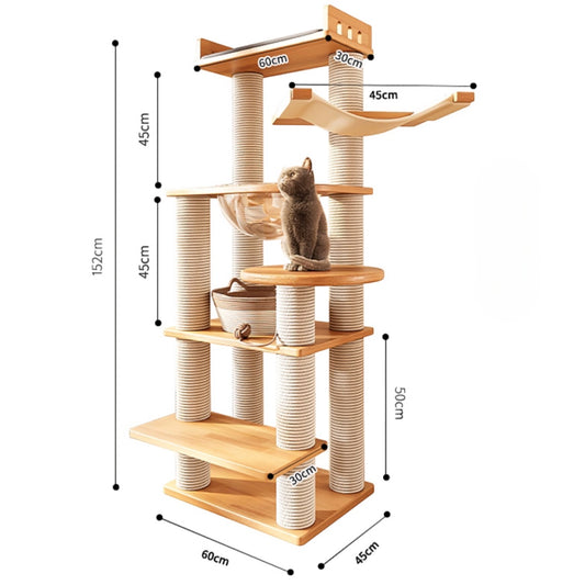 橡木清爽通風清涼實木劍麻柱貓爬架 (太空艙6層款｜152cm)-貓-毛孩物語Pets Thing｜香港寵物貓狗用品專門店：IATA寵物飛機籠、寵物手推車、貓爬架貓樹