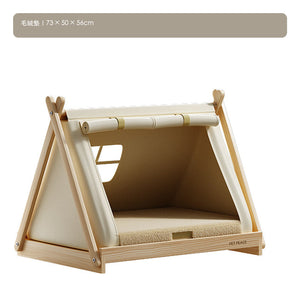 Petpeace 實木離地寵物帳篷床（60／73cm・四季墊／冰藤／毛絨） 商品圖片 5