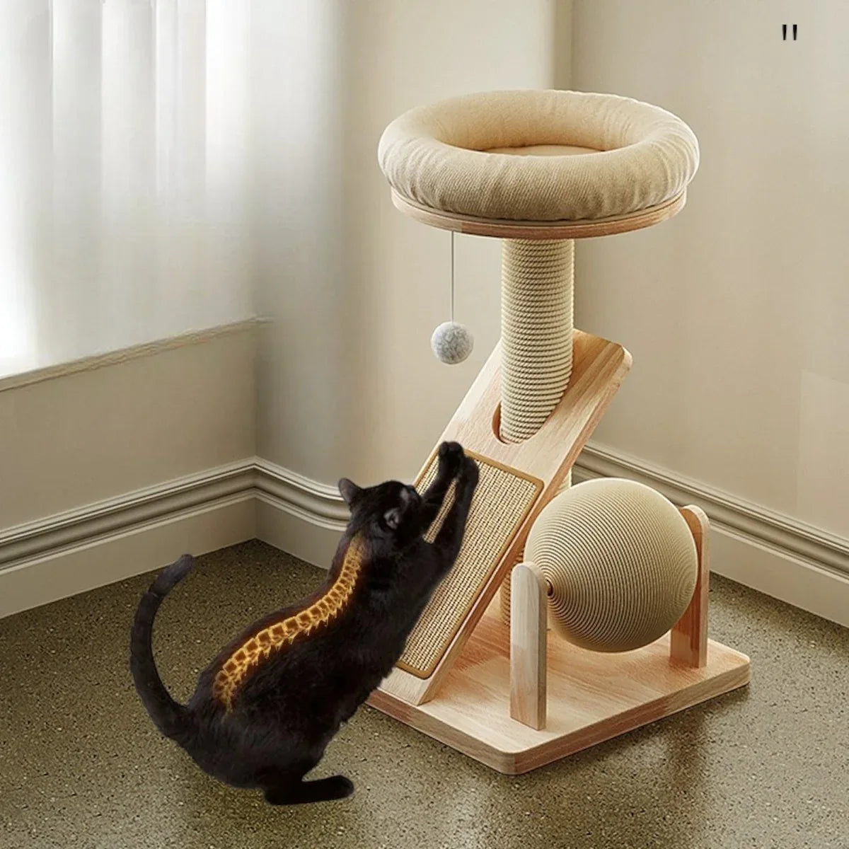 實木多功能6合1貓爬架連貓窩逗貓滾球玩具 (75cm)-貓-毛孩物語Pets Thing｜香港寵物貓狗用品專門店：IATA寵物飛機籠、寵物手推車、貓爬架貓樹