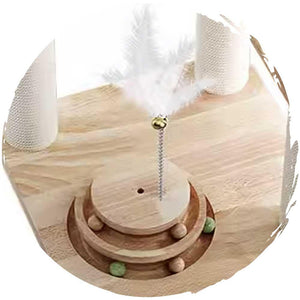 實木一體式貓爬架連太空艙貓窩逗貓滾球玩具 (4層款｜107cm)-貓-毛孩物語Pets Thing｜香港寵物貓狗用品專門店：IATA寵物飛機籠、寵物手推車、貓爬架貓樹
