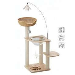 實木一體式貓爬架連太空艙貓窩逗貓滾球玩具 (4層款｜107cm)-貓-毛孩物語Pets Thing｜香港寵物貓狗用品專門店：IATA寵物飛機籠、寵物手推車、貓爬架貓樹