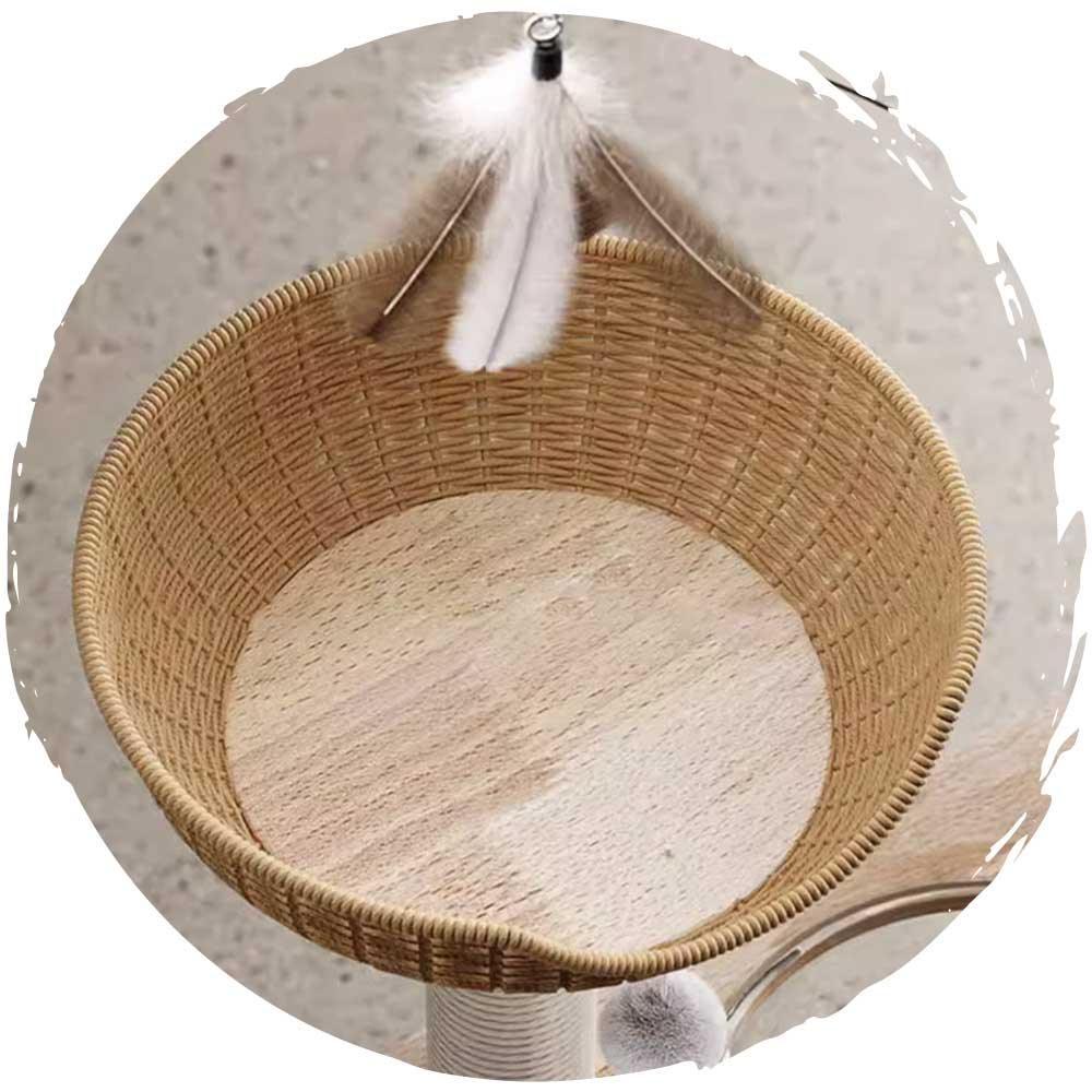 實木一體式貓爬架連太空艙貓窩逗貓滾球玩具 (4層款｜107cm)-貓-毛孩物語Pets Thing｜香港寵物貓狗用品專門店：IATA寵物飛機籠、寵物手推車、貓爬架貓樹