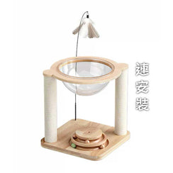 實木一體式貓爬架連半球太空艙貓窩逗貓滾球玩具 (2層款｜50cm)-貓-毛孩物語Pets Thing｜香港寵物貓狗用品專門店：IATA寵物飛機籠、寵物手推車、貓爬架貓樹