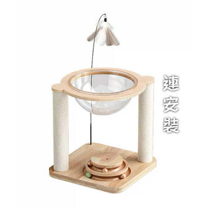 實木一體式貓爬架連半球太空艙貓窩逗貓滾球玩具 (2層款｜50cm)-貓-毛孩物語Pets Thing｜香港寵物貓狗用品專門店：IATA寵物飛機籠、寵物手推車、貓爬架貓樹