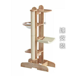 實木一體直立式貓爬架連太空艙貓窩吊床 (4層款｜155cm)-貓-毛孩物語Pets Thing｜香港寵物貓狗用品專門店：IATA寵物飛機籠、寵物手推車、貓爬架貓樹