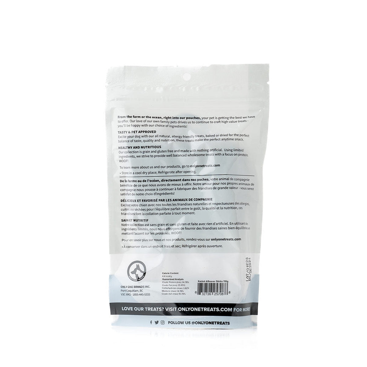 Only One Treats Rabbit & Beaver Sticks 70g｜狗狗零食及咀嚼小食｜加拿大直送-狗-毛孩物語Pets Thing｜香港寵物貓狗用品專門店：IATA寵物飛機籠、寵物手推車、貓爬架貓樹