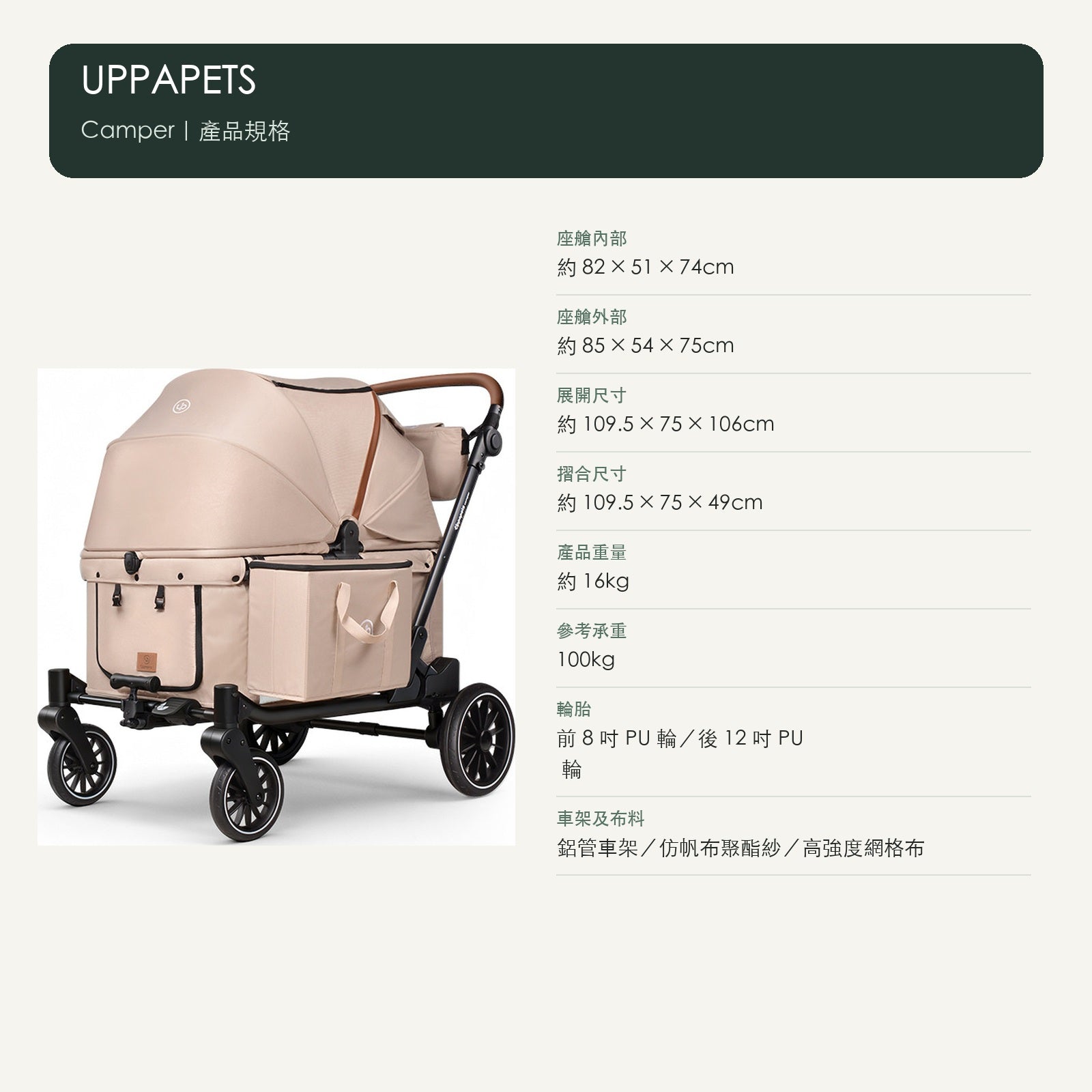 UPPAPETS Camper 超大型可摺疊寵物推車（2 色・參考承重 100kg） 商品圖片 5