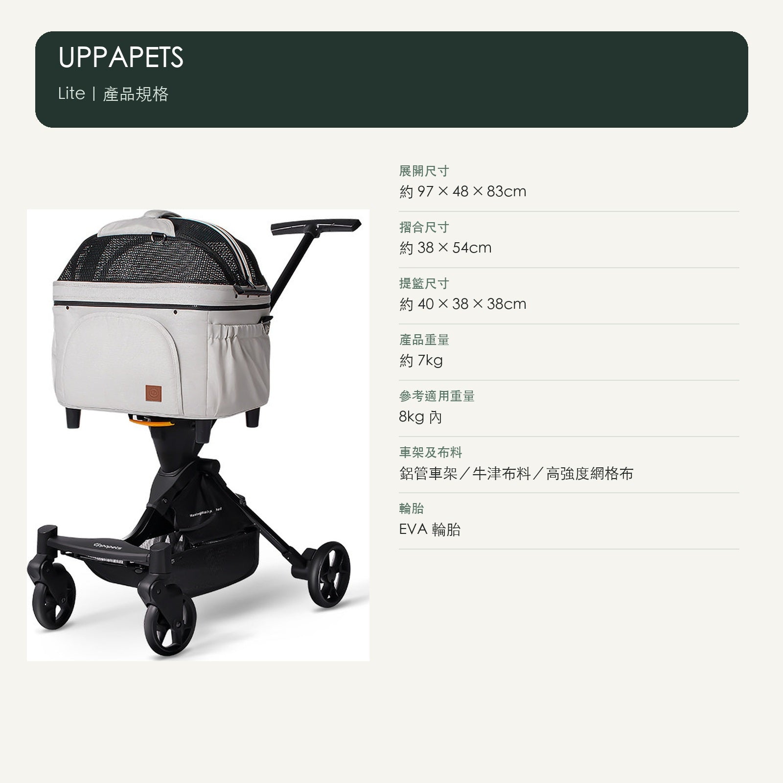UPPAPETS Lite 輕便可分離寵物推車（2 色・8kg 內） 商品圖片 4