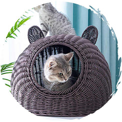 仿藤半圓可愛貓耳仔貓窩 (中碼｜附送涼墊、棉墊)-貓-毛孩物語Pets Thing｜香港寵物貓狗用品專門店：IATA寵物飛機籠、寵物手推車、貓爬架貓樹