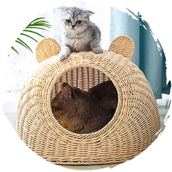 仿藤半圓可愛貓耳仔貓窩 (細碼｜附送涼墊、棉墊)-貓-毛孩物語Pets Thing｜香港寵物貓狗用品專門店：IATA寵物飛機籠、寵物手推車、貓爬架貓樹