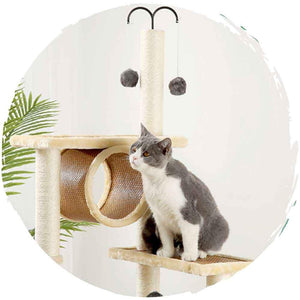 夏天清涼麻布邊仿藤劍麻抓柱貓爬架 (6層款｜140cm)-貓-毛孩物語Pets Thing｜香港寵物貓狗用品專門店：IATA寵物飛機籠、寵物手推車、貓爬架貓樹