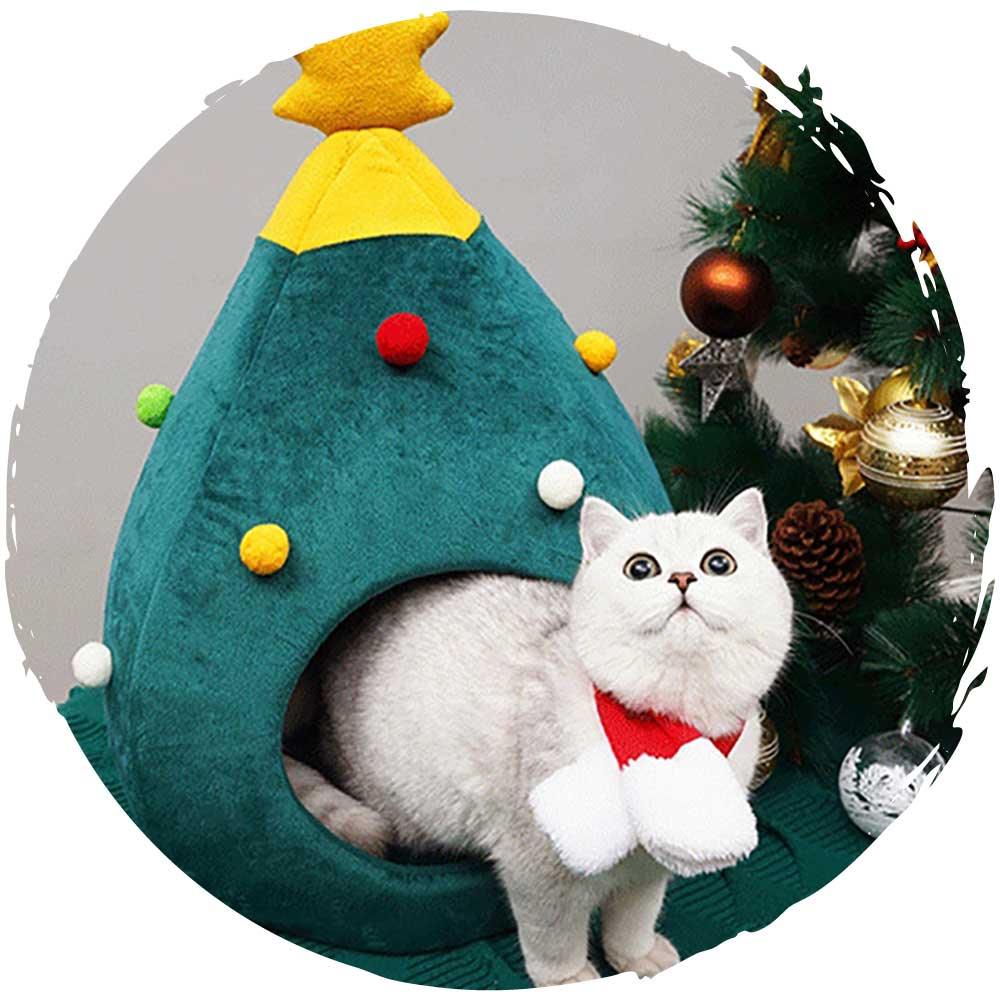 聖誕冬季保暖封閉式絨面聖誕樹型貓咪屋狗窩-貓狗-毛孩物語Pets Thing｜香港寵物貓狗用品專門店：IATA寵物飛機籠、寵物手推車、貓爬架貓樹