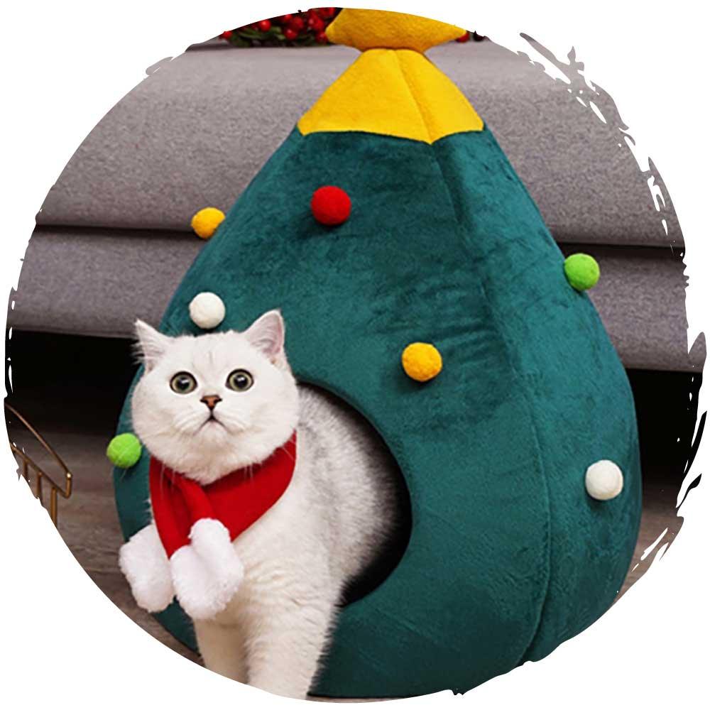 聖誕冬季保暖封閉式絨面聖誕樹型貓咪屋狗窩-貓狗-毛孩物語Pets Thing｜香港寵物貓狗用品專門店：IATA寵物飛機籠、寵物手推車、貓爬架貓樹