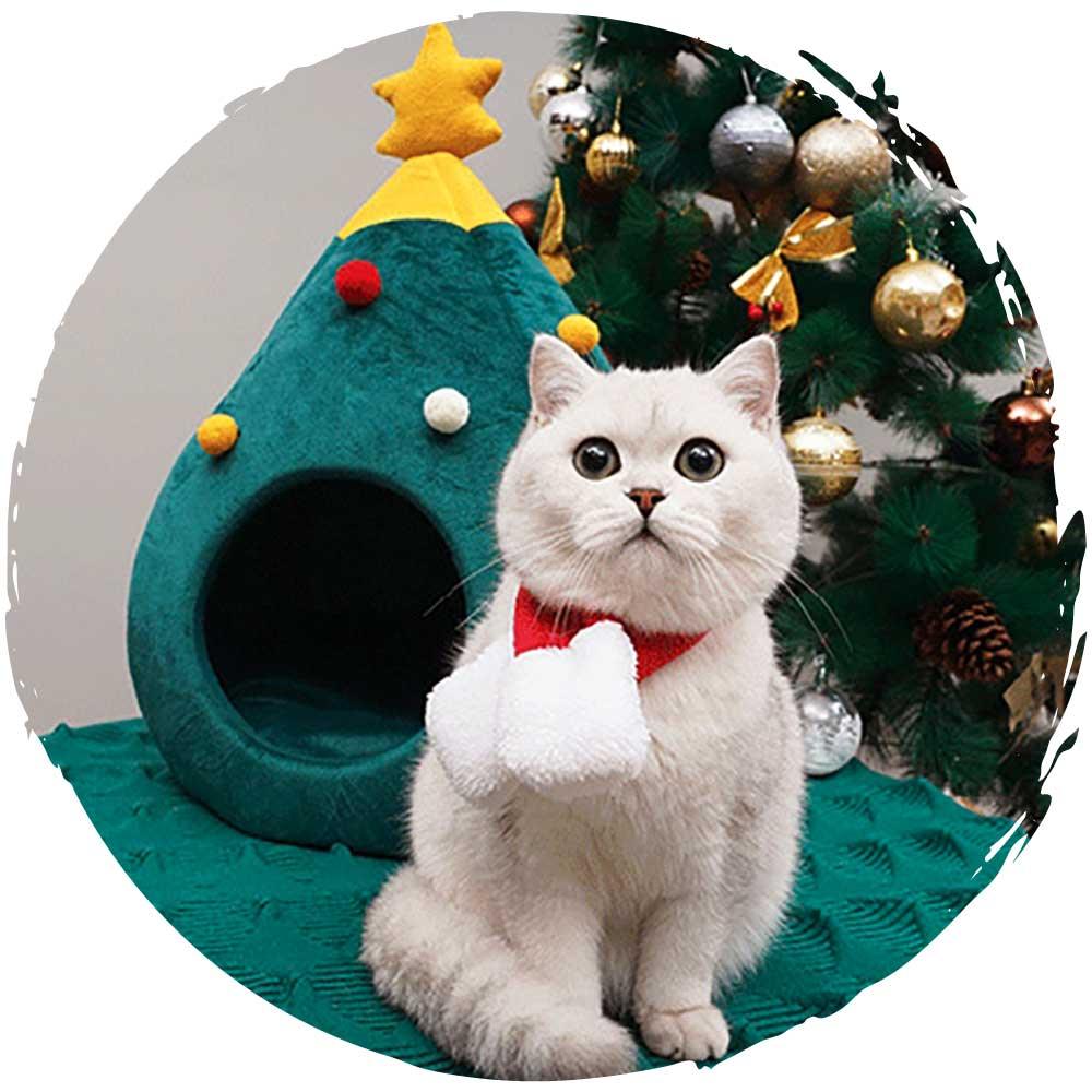 聖誕冬季保暖封閉式絨面聖誕樹型貓咪屋狗窩-貓狗-毛孩物語Pets Thing｜香港寵物貓狗用品專門店：IATA寵物飛機籠、寵物手推車、貓爬架貓樹