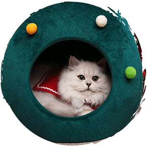 聖誕冬季保暖封閉式絨面聖誕樹型貓咪屋狗窩-貓狗-毛孩物語Pets Thing｜香港寵物貓狗用品專門店：IATA寵物飛機籠、寵物手推車、貓爬架貓樹