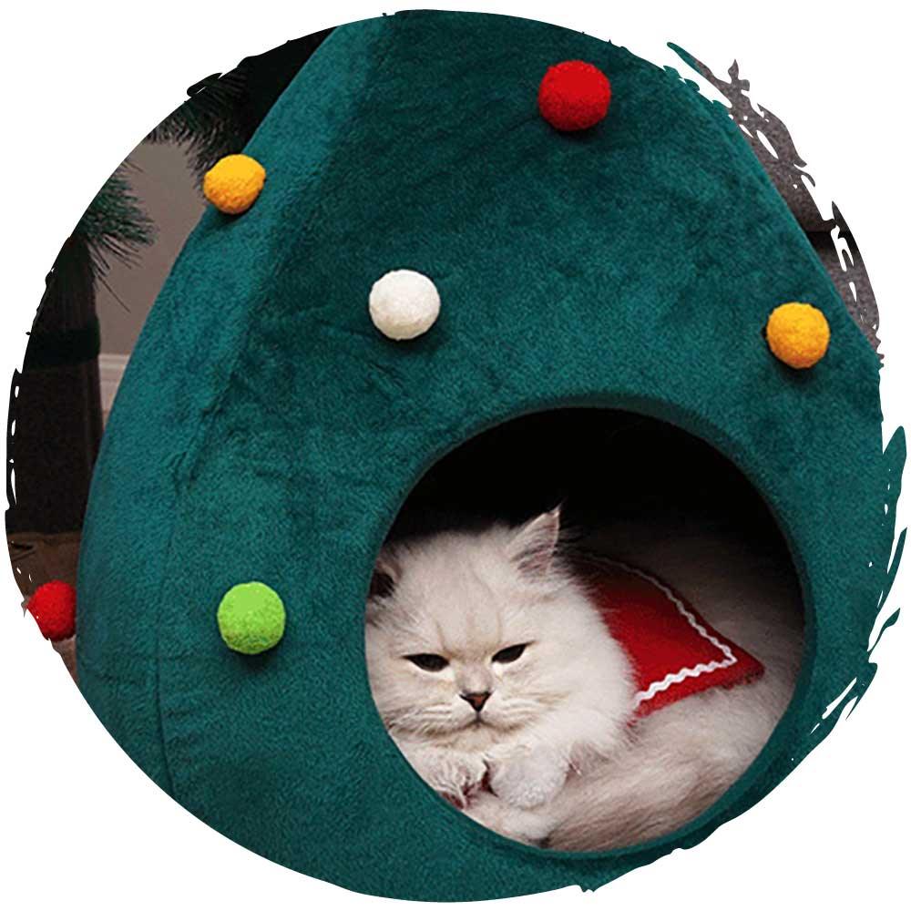 聖誕冬季保暖封閉式絨面聖誕樹型貓咪屋狗窩-貓狗-毛孩物語Pets Thing｜香港寵物貓狗用品專門店：IATA寵物飛機籠、寵物手推車、貓爬架貓樹