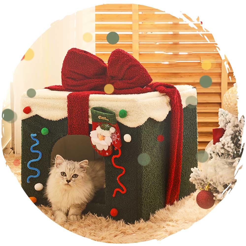 聖誕冬季保暖封閉式絨面貓咪方型屋狗窩-貓狗-毛孩物語Pets Thing｜香港寵物貓狗用品專門店：IATA寵物飛機籠、寵物手推車、貓爬架貓樹