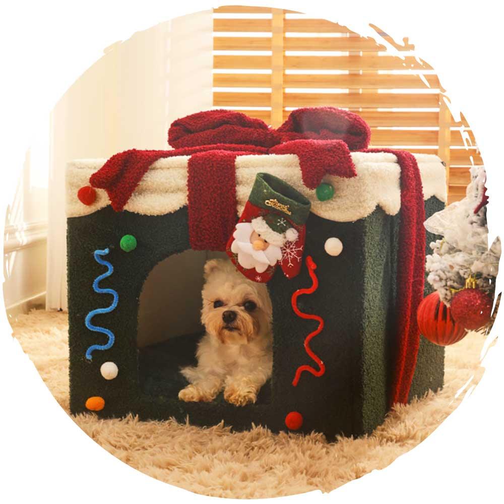 聖誕冬季保暖封閉式絨面貓咪方型屋狗窩-貓狗-毛孩物語Pets Thing｜香港寵物貓狗用品專門店：IATA寵物飛機籠、寵物手推車、貓爬架貓樹