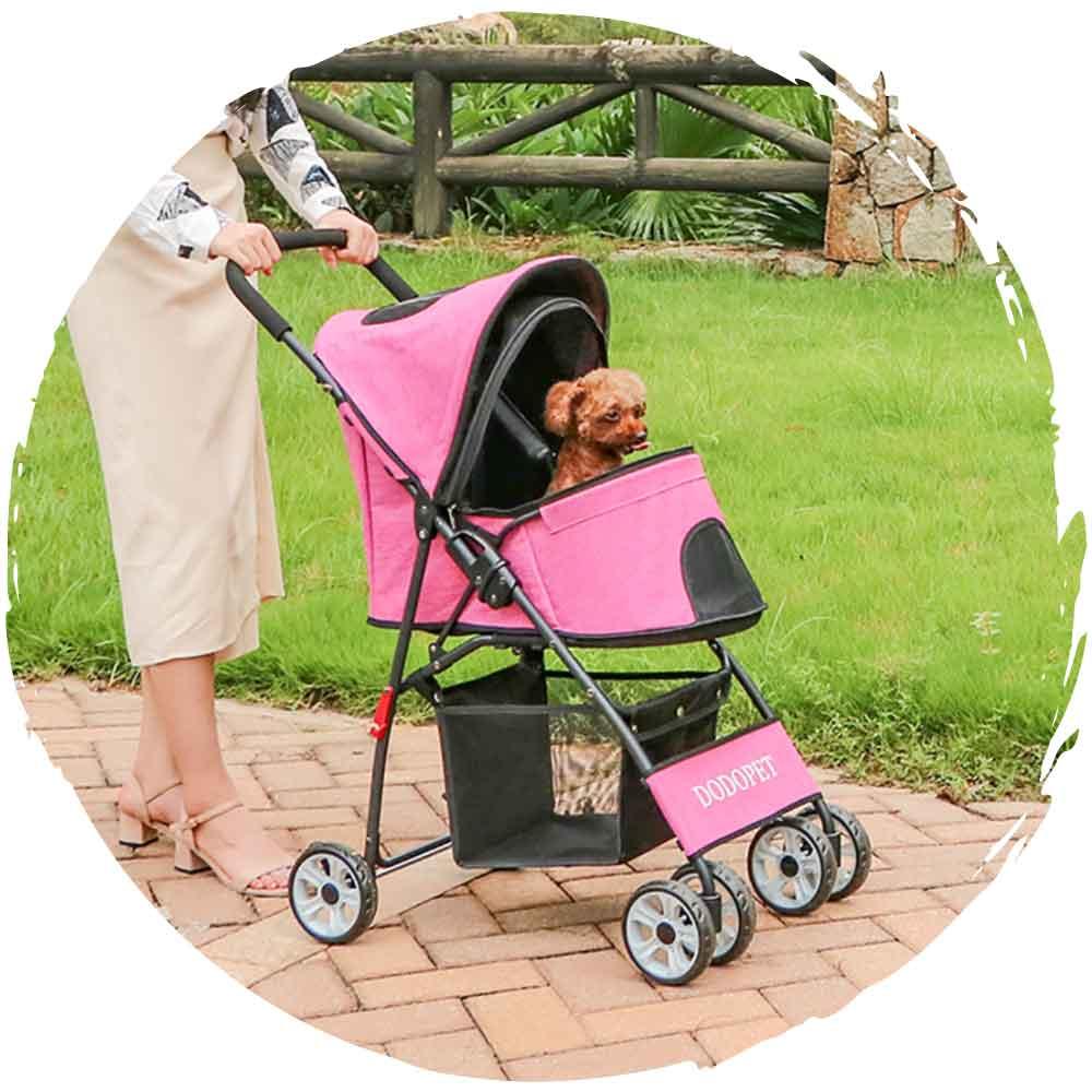 DODOPET 輕盈四輪摺疊小型狗手推車(附小置物籃粉紅色)（寵物承重：13kg）-狗-毛孩物語Pets Thing｜香港寵物貓狗用品專門店：IATA寵物飛機籠、寵物手推車、貓爬架貓樹