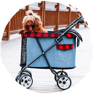 DODOPET 迷你四輪牛仔布摺疊狗狗手推車 (寵物承重：12kg)-狗-毛孩物語Pets Thing｜香港寵物貓狗用品專門店：IATA寵物飛機籠、寵物手推車、貓爬架貓樹