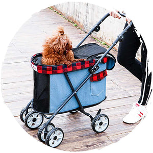 DODOPET 迷你四輪牛仔布摺疊狗狗手推車 (寵物承重：12kg)-狗-毛孩物語Pets Thing｜香港寵物貓狗用品專門店：IATA寵物飛機籠、寵物手推車、貓爬架貓樹
